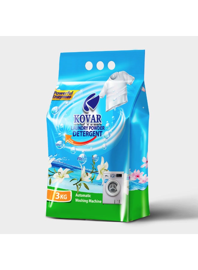 Kovar Laundry Detergent Powder 3KG - High Efficiency (HE) Stain Remover for Top & Front Load Washing Machines - Long-Lasting Fresh Scent & Fabric Protection - Image 1